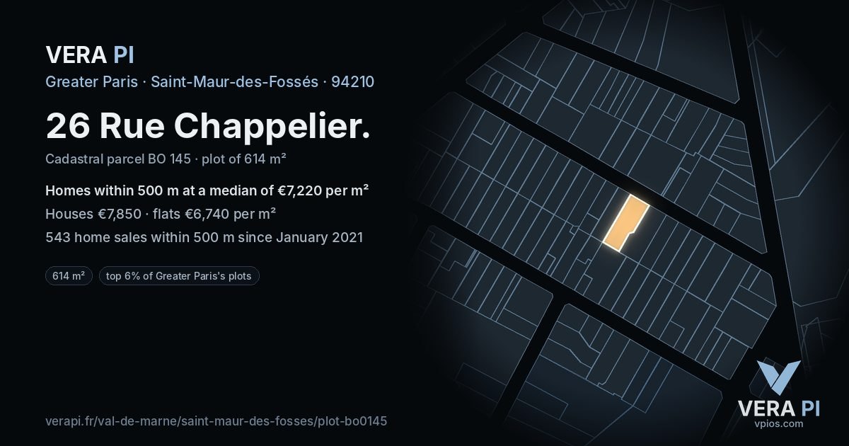 26 Rue Chappelier, Saint-Maur-des-Fossés at night – the plot lit, the parcels around coloured by the prices near them