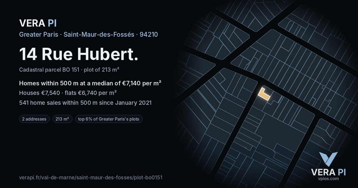 14 Rue Hubert, Saint-Maur-des-Fossés at night – the plot lit, the parcels around coloured by the prices near them