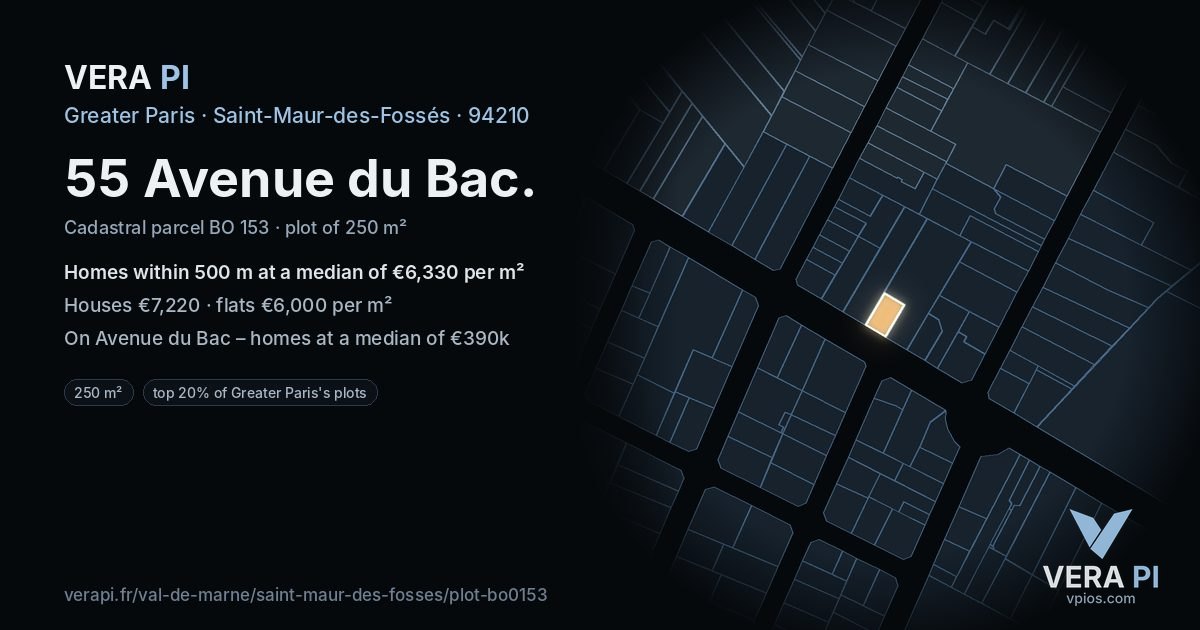 55 Avenue du Bac, Saint-Maur-des-Fossés at night – the plot lit, the parcels around coloured by the prices near them