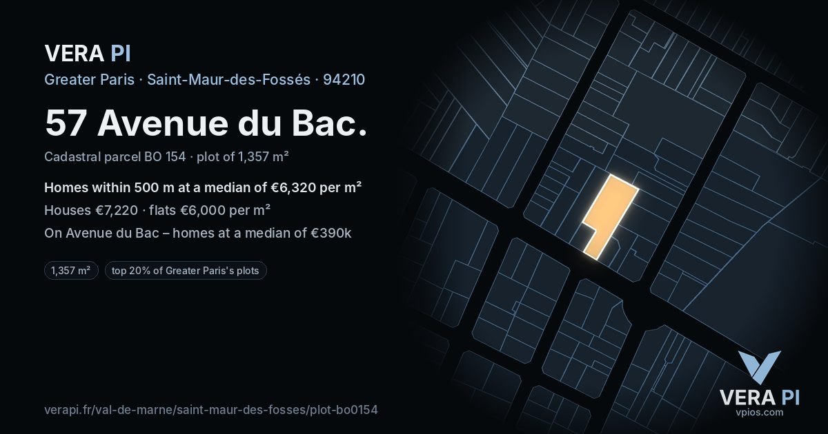 57 Avenue du Bac, Saint-Maur-des-Fossés at night – the plot lit, the parcels around coloured by the prices near them
