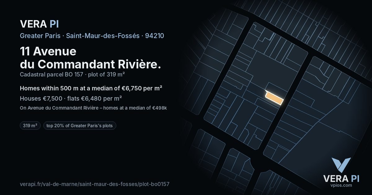 11 Avenue du Commandant Rivière, Saint-Maur-des-Fossés at night – the plot lit, the parcels around coloured by the prices near them