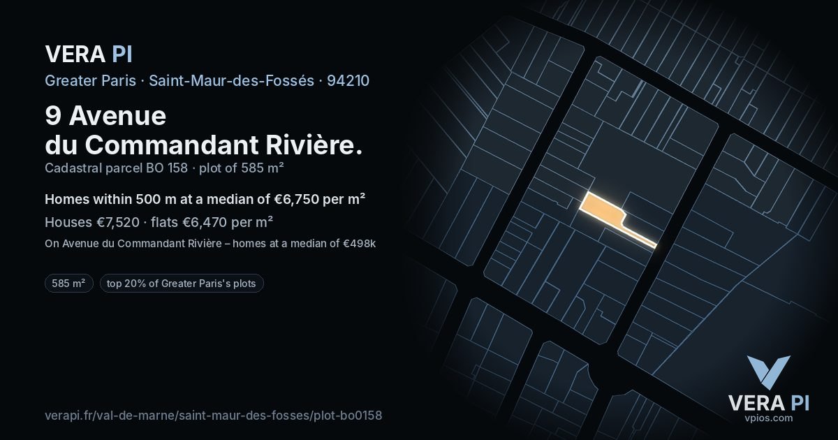 9 Avenue du Commandant Rivière, Saint-Maur-des-Fossés at night – the plot lit, the parcels around coloured by the prices near them