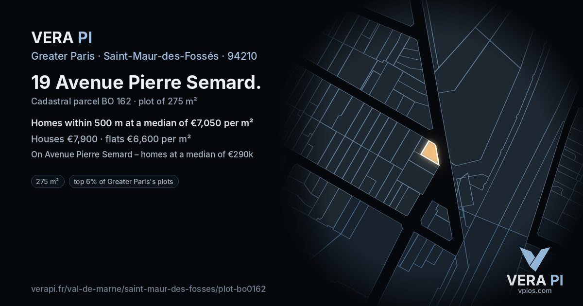 19 Avenue Pierre Semard, Saint-Maur-des-Fossés at night – the plot lit, the parcels around coloured by the prices near them