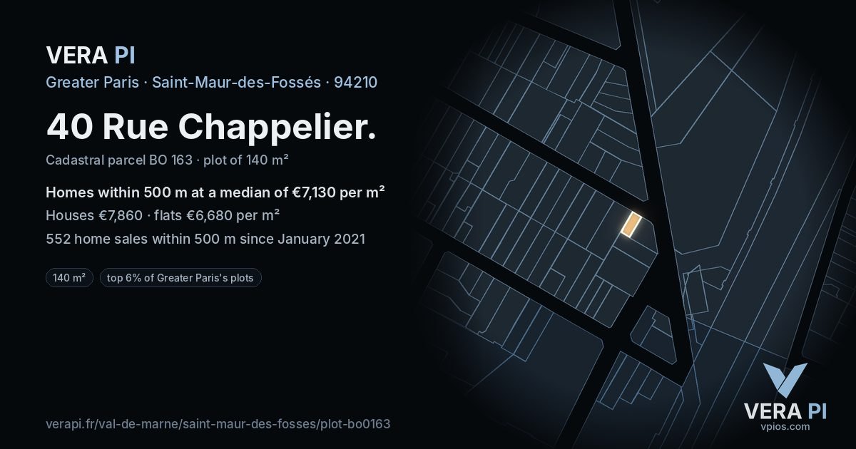 40 Rue Chappelier, Saint-Maur-des-Fossés at night – the plot lit, the parcels around coloured by the prices near them