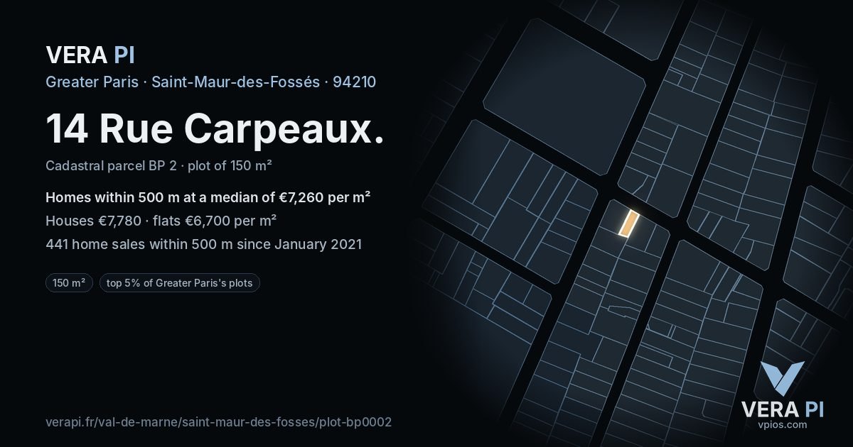 14 Rue Carpeaux, Saint-Maur-des-Fossés at night – the plot lit, the parcels around coloured by the prices near them