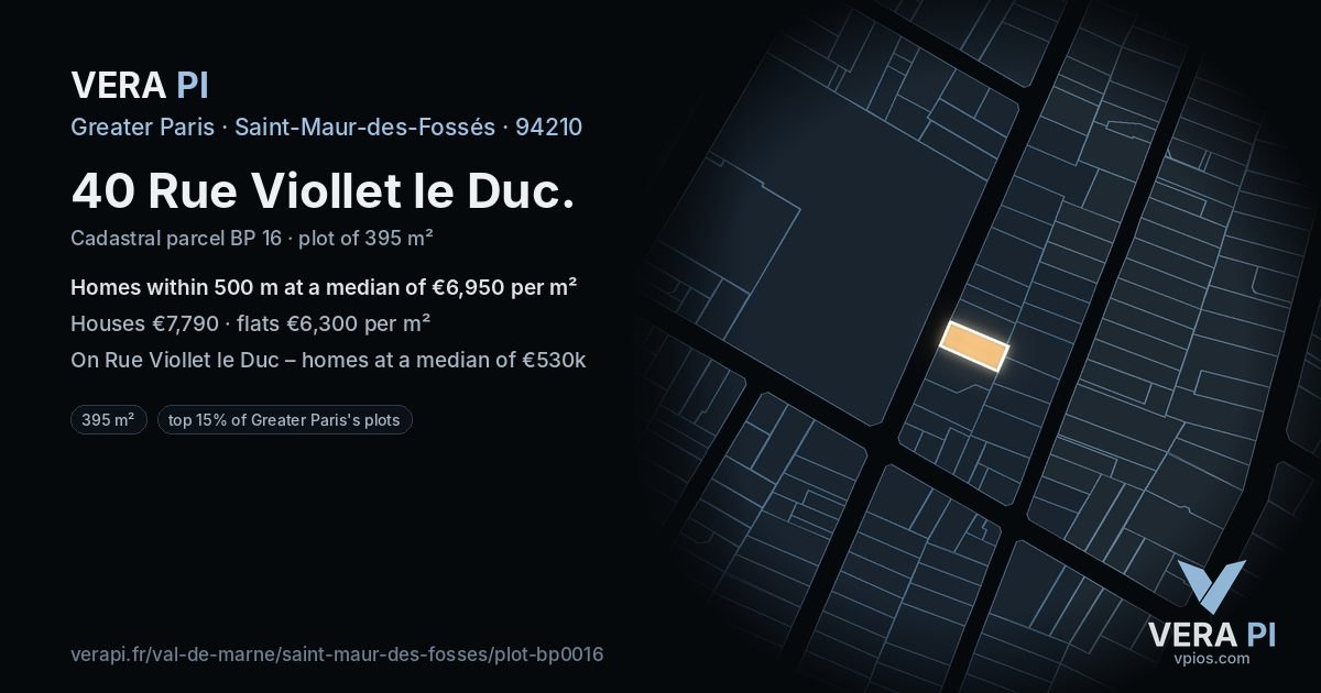 40 Rue Viollet le Duc, Saint-Maur-des-Fossés at night – the plot lit, the parcels around coloured by the prices near them