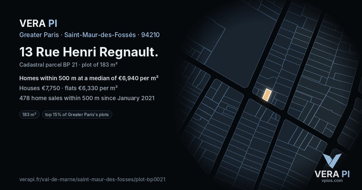 13 Rue Henri Regnault, Saint-Maur-des-Fossés at night – the plot lit, the parcels around coloured by the prices near them