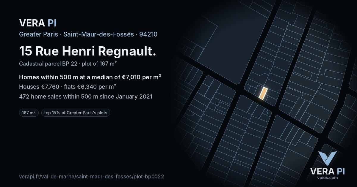 15 Rue Henri Regnault, Saint-Maur-des-Fossés at night – the plot lit, the parcels around coloured by the prices near them