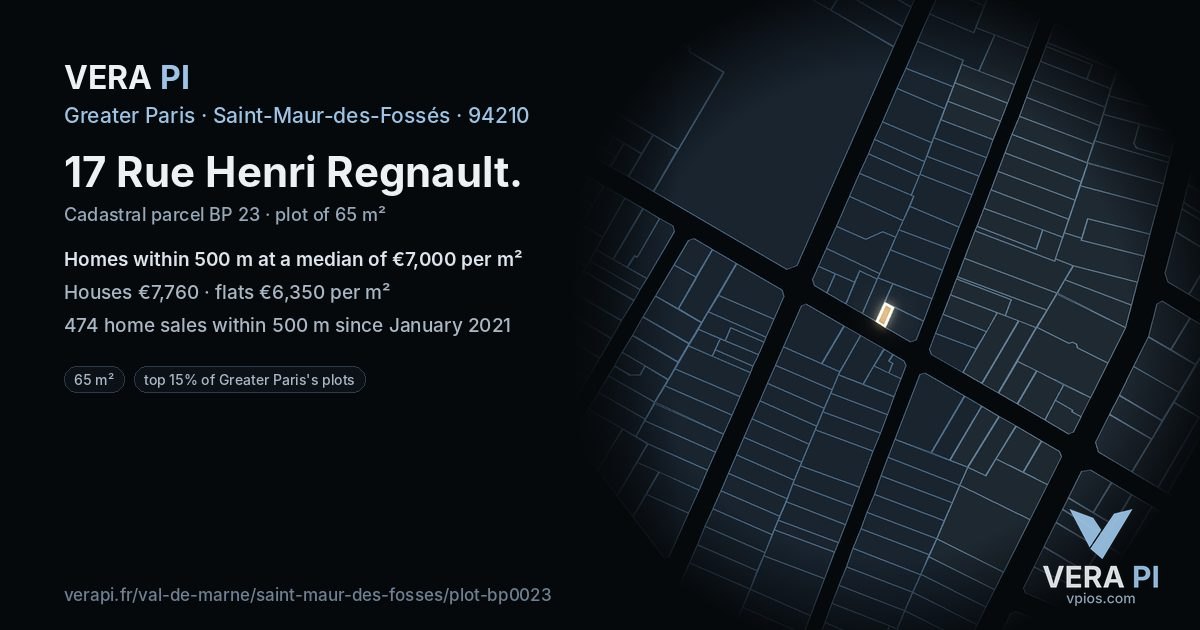 17 Rue Henri Regnault, Saint-Maur-des-Fossés at night – the plot lit, the parcels around coloured by the prices near them