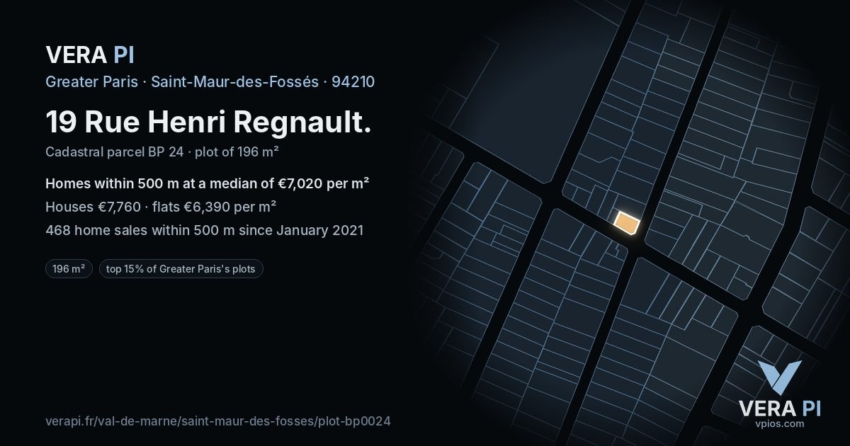 19 Rue Henri Regnault, Saint-Maur-des-Fossés at night – the plot lit, the parcels around coloured by the prices near them