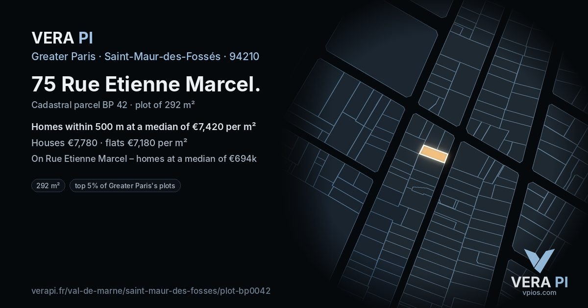 75 Rue Etienne Marcel, Saint-Maur-des-Fossés at night – the plot lit, the parcels around coloured by the prices near them
