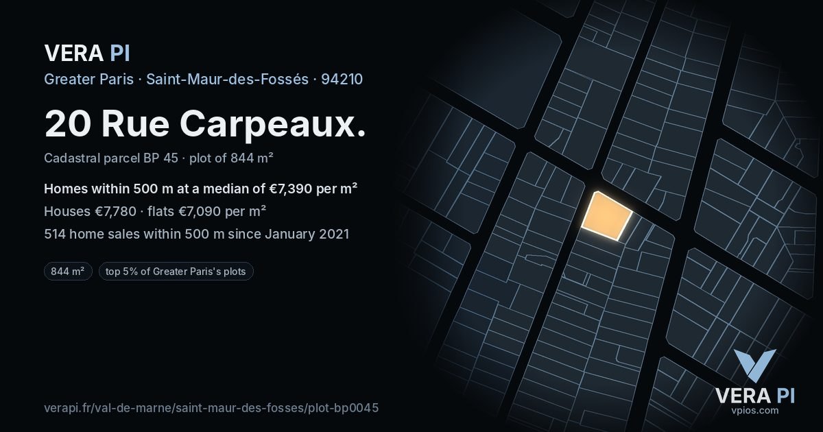 20 Rue Carpeaux, Saint-Maur-des-Fossés at night – the plot lit, the parcels around coloured by the prices near them