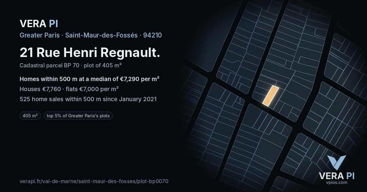 21 Rue Henri Regnault, Saint-Maur-des-Fossés at night – the plot lit, the parcels around coloured by the prices near them