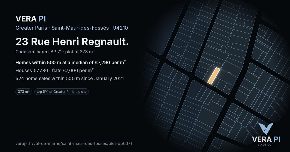 23 Rue Henri Regnault, Saint-Maur-des-Fossés at night – the plot lit, the parcels around coloured by the prices near them