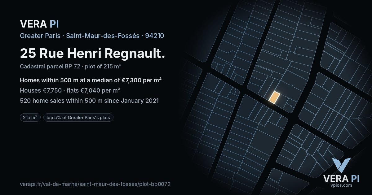 25 Rue Henri Regnault, Saint-Maur-des-Fossés at night – the plot lit, the parcels around coloured by the prices near them
