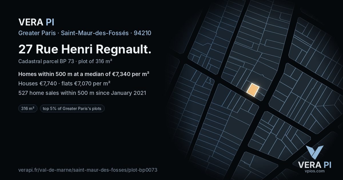 27 Rue Henri Regnault, Saint-Maur-des-Fossés at night – the plot lit, the parcels around coloured by the prices near them