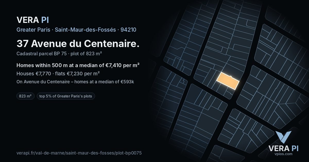 37 Avenue du Centenaire, Saint-Maur-des-Fossés at night – the plot lit, the parcels around coloured by the prices near them