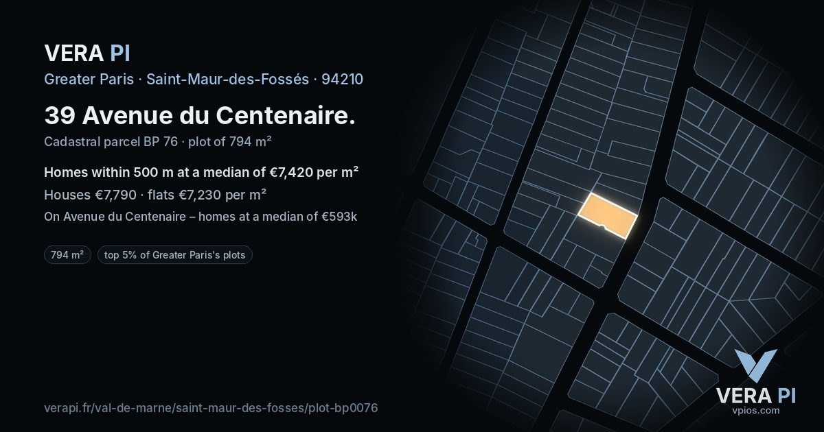 39 Avenue du Centenaire, Saint-Maur-des-Fossés at night – the plot lit, the parcels around coloured by the prices near them