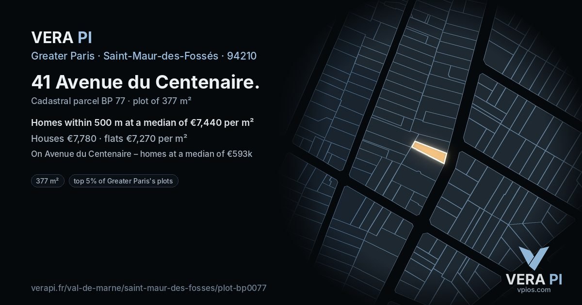 41 Avenue du Centenaire, Saint-Maur-des-Fossés at night – the plot lit, the parcels around coloured by the prices near them