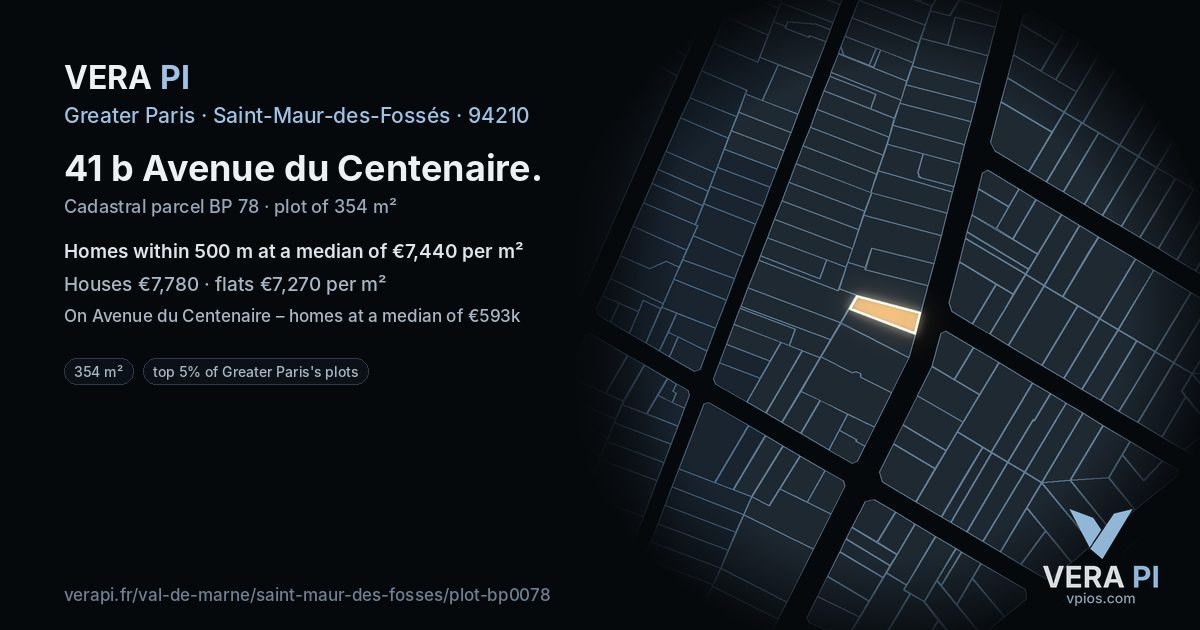41 b Avenue du Centenaire, Saint-Maur-des-Fossés at night – the plot lit, the parcels around coloured by the prices near them