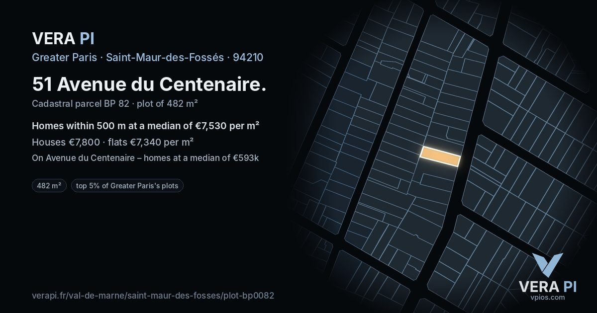 51 Avenue du Centenaire, Saint-Maur-des-Fossés at night – the plot lit, the parcels around coloured by the prices near them