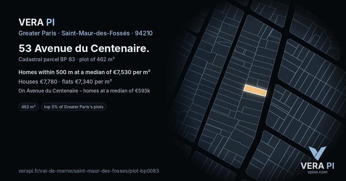 53 Avenue du Centenaire, Saint-Maur-des-Fossés at night – the plot lit, the parcels around coloured by the prices near them