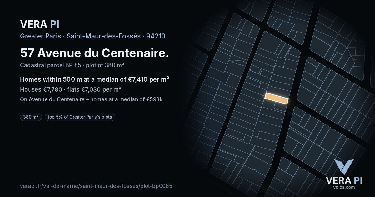 57 Avenue du Centenaire, Saint-Maur-des-Fossés at night – the plot lit, the parcels around coloured by the prices near them