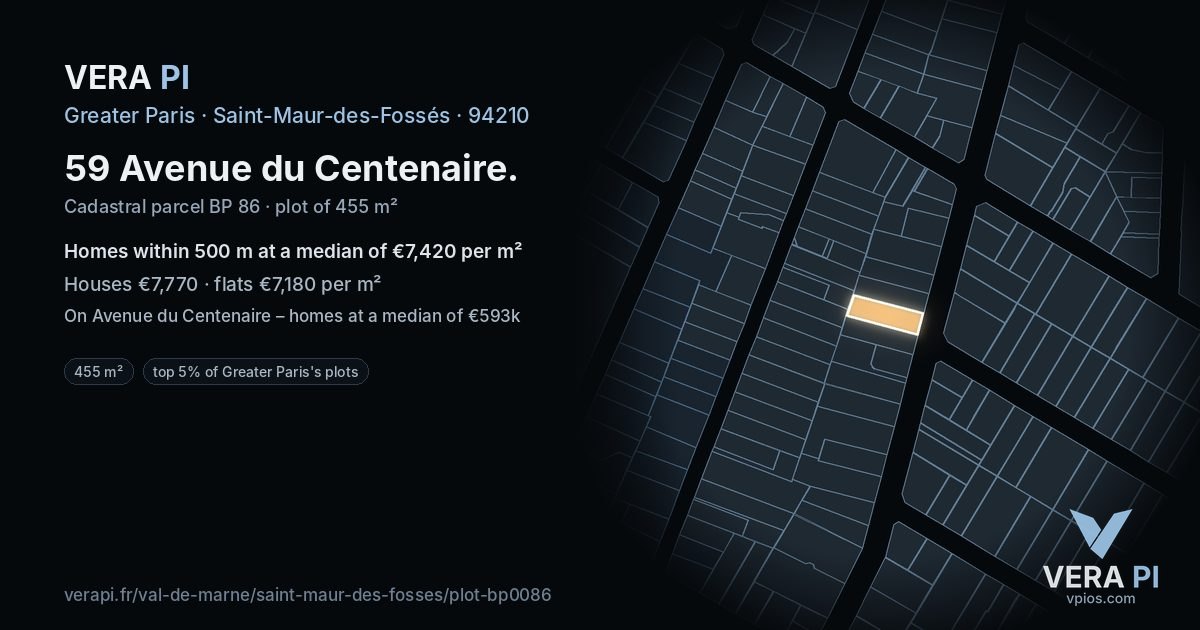 59 Avenue du Centenaire, Saint-Maur-des-Fossés at night – the plot lit, the parcels around coloured by the prices near them