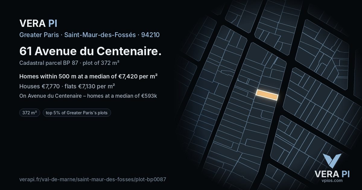 61 Avenue du Centenaire, Saint-Maur-des-Fossés at night – the plot lit, the parcels around coloured by the prices near them