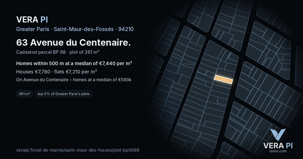 63 Avenue du Centenaire, Saint-Maur-des-Fossés at night – the plot lit, the parcels around coloured by the prices near them