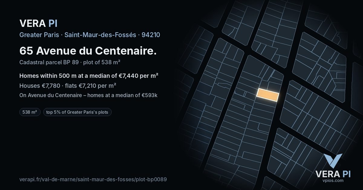 65 Avenue du Centenaire, Saint-Maur-des-Fossés at night – the plot lit, the parcels around coloured by the prices near them
