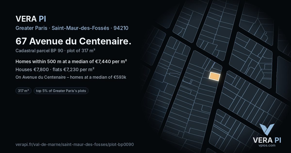 67 Avenue du Centenaire, Saint-Maur-des-Fossés at night – the plot lit, the parcels around coloured by the prices near them