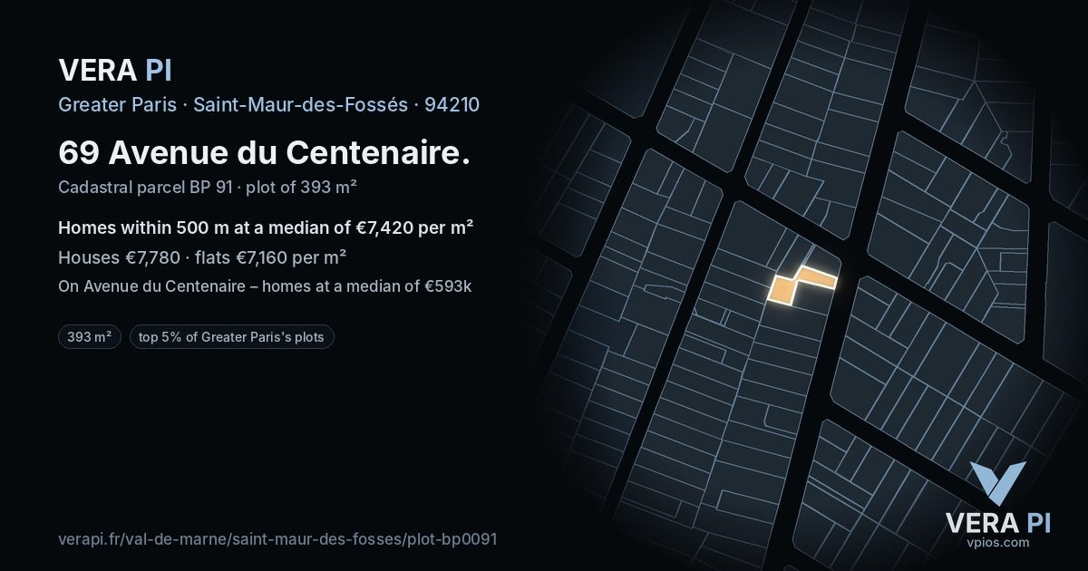 69 Avenue du Centenaire, Saint-Maur-des-Fossés at night – the plot lit, the parcels around coloured by the prices near them