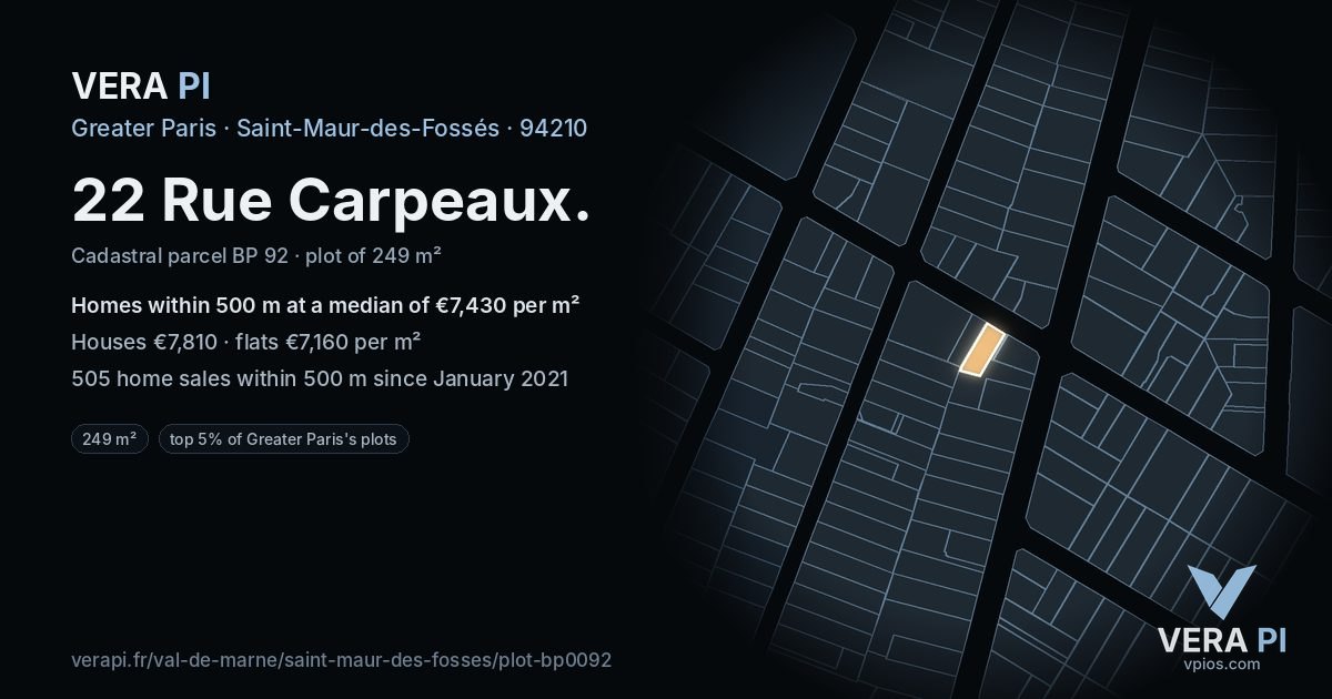 22 Rue Carpeaux, Saint-Maur-des-Fossés at night – the plot lit, the parcels around coloured by the prices near them