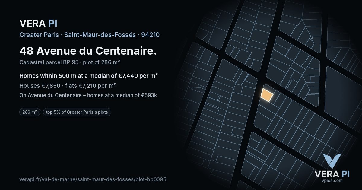 48 Avenue du Centenaire, Saint-Maur-des-Fossés at night – the plot lit, the parcels around coloured by the prices near them