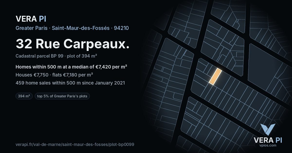32 Rue Carpeaux, Saint-Maur-des-Fossés at night – the plot lit, the parcels around coloured by the prices near them