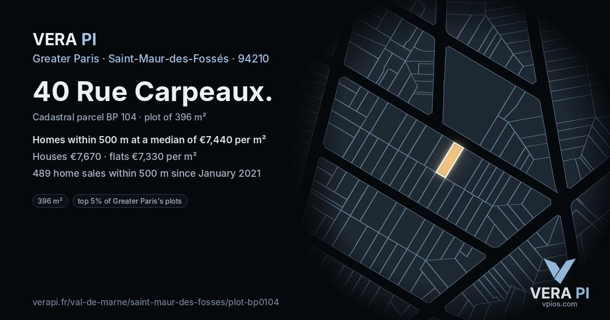 40 Rue Carpeaux, Saint-Maur-des-Fossés at night – the plot lit, the parcels around coloured by the prices near them