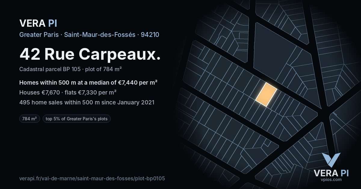 42 Rue Carpeaux, Saint-Maur-des-Fossés at night – the plot lit, the parcels around coloured by the prices near them