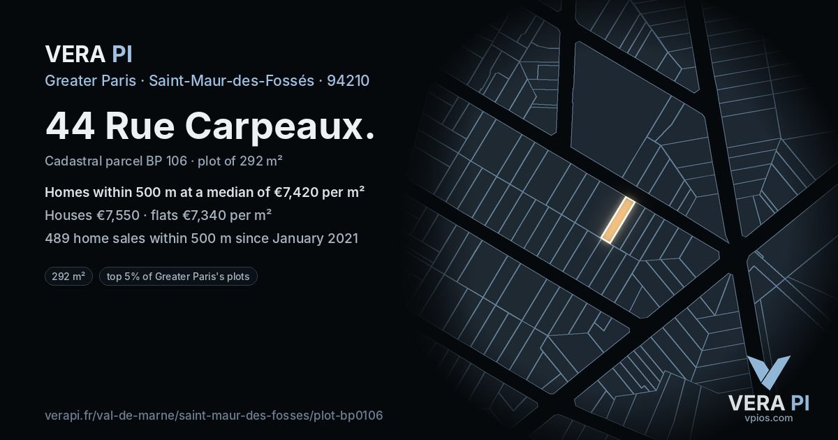 44 Rue Carpeaux, Saint-Maur-des-Fossés at night – the plot lit, the parcels around coloured by the prices near them