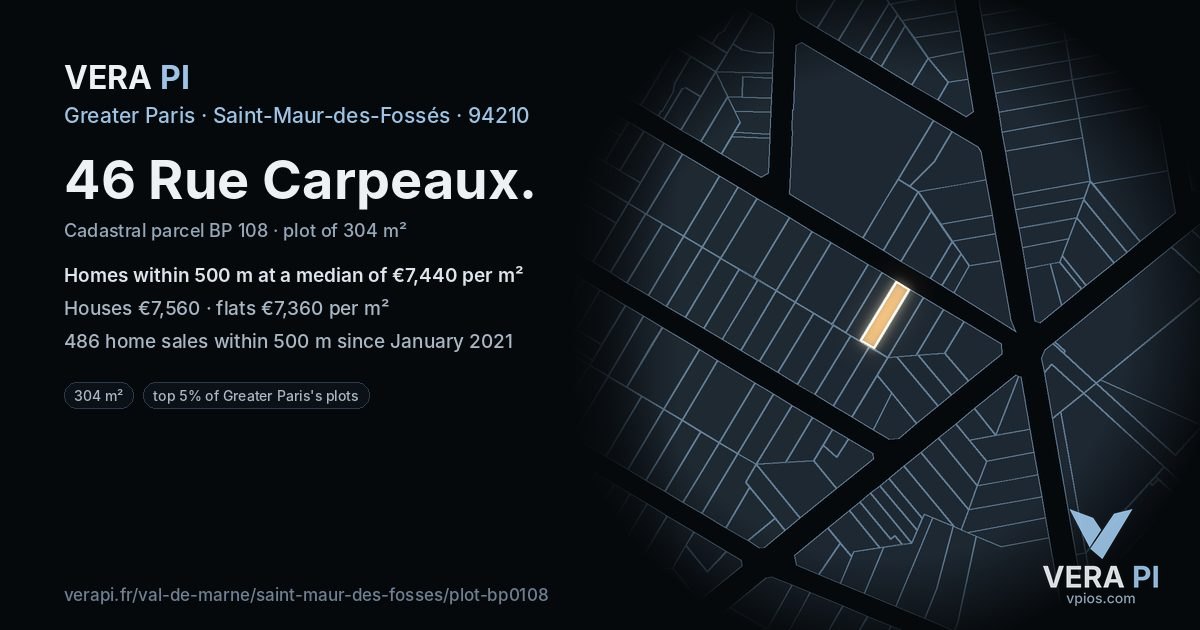 46 Rue Carpeaux, Saint-Maur-des-Fossés at night – the plot lit, the parcels around coloured by the prices near them