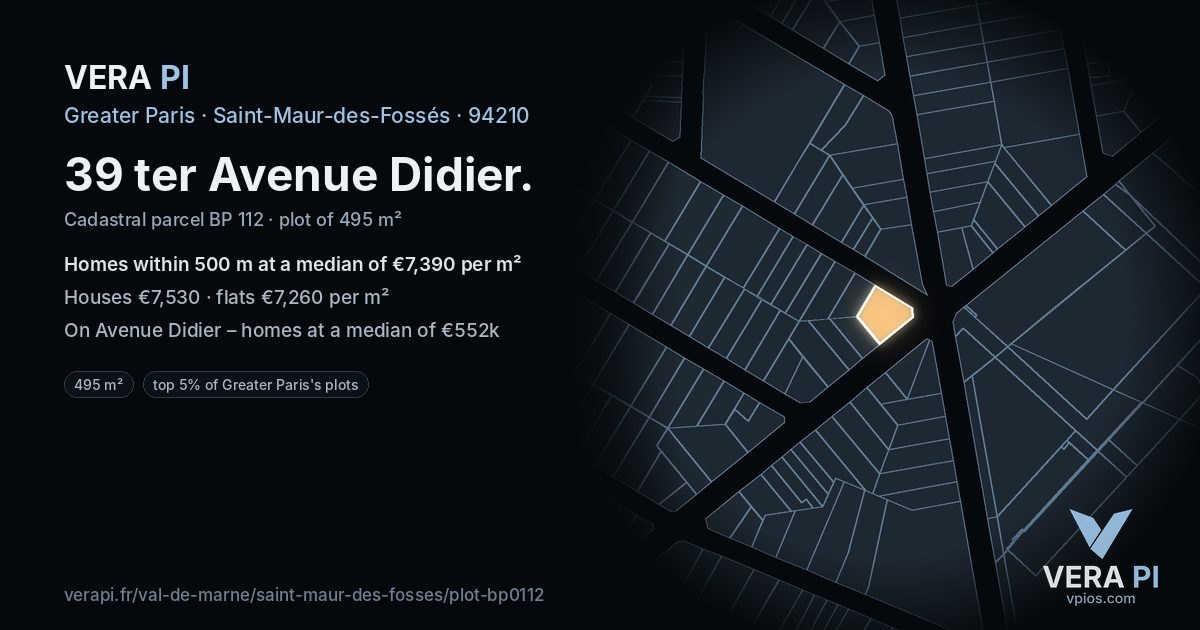 39 ter Avenue Didier, Saint-Maur-des-Fossés at night – the plot lit, the parcels around coloured by the prices near them