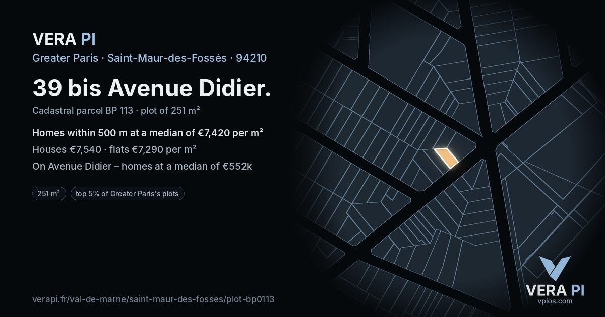 39 bis Avenue Didier, Saint-Maur-des-Fossés at night – the plot lit, the parcels around coloured by the prices near them