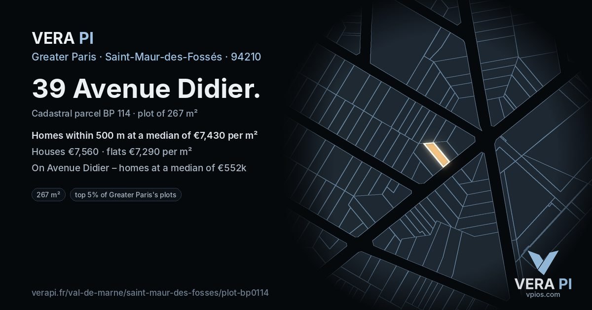 39 Avenue Didier, Saint-Maur-des-Fossés at night – the plot lit, the parcels around coloured by the prices near them