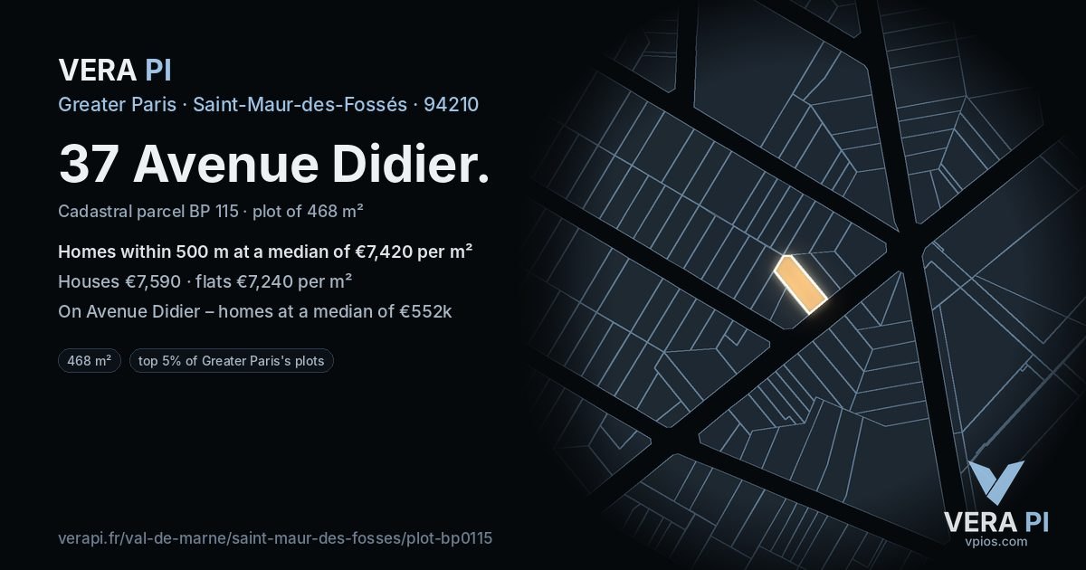 37 Avenue Didier, Saint-Maur-des-Fossés at night – the plot lit, the parcels around coloured by the prices near them