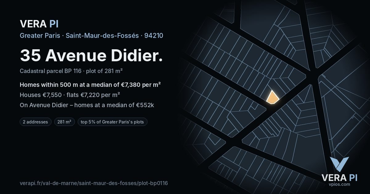 35 Avenue Didier, Saint-Maur-des-Fossés at night – the plot lit, the parcels around coloured by the prices near them