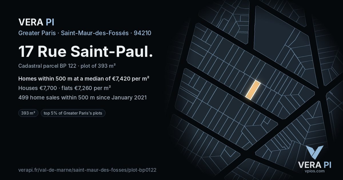 17 Rue Saint-Paul, Saint-Maur-des-Fossés at night – the plot lit, the parcels around coloured by the prices near them