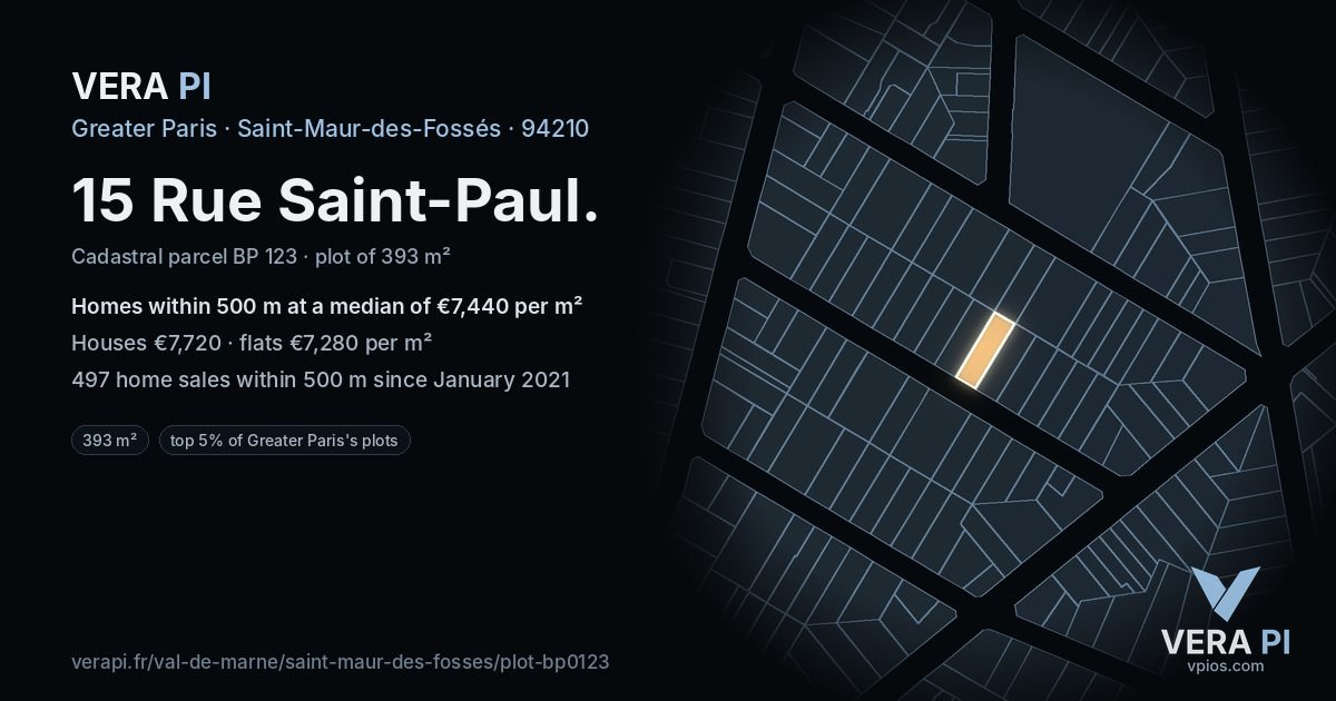 15 Rue Saint-Paul, Saint-Maur-des-Fossés at night – the plot lit, the parcels around coloured by the prices near them