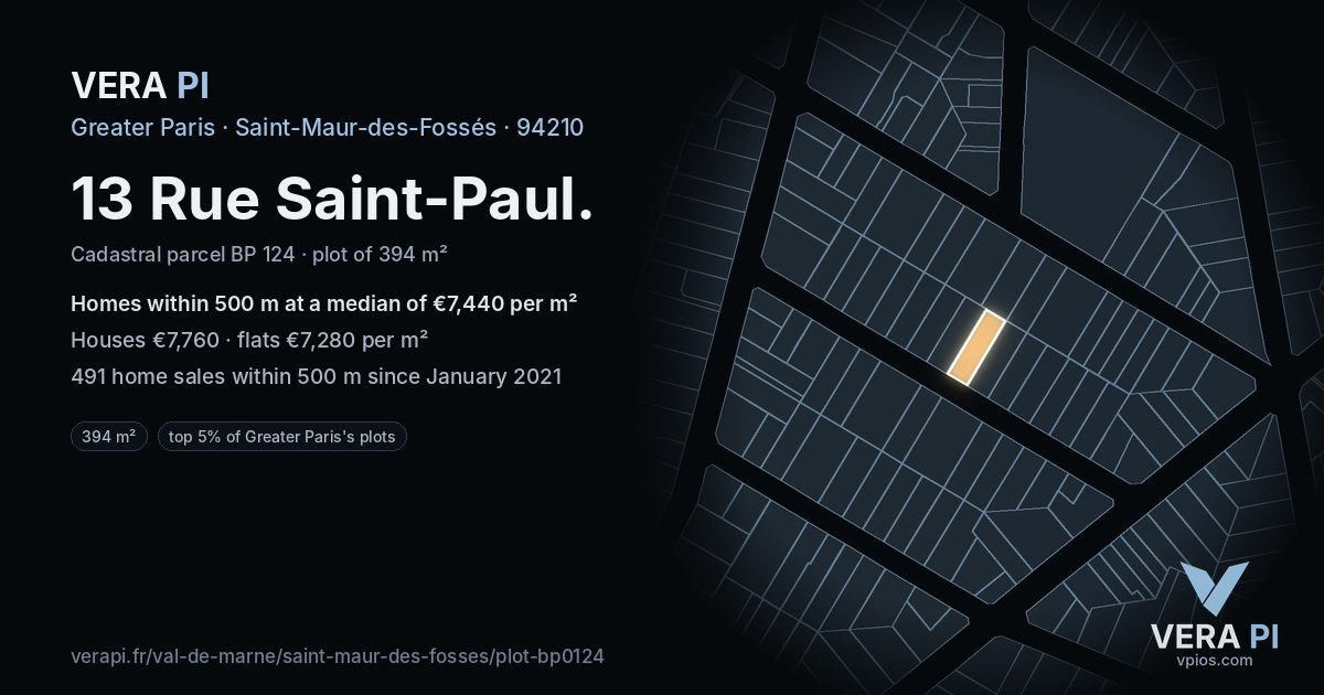 13 Rue Saint-Paul, Saint-Maur-des-Fossés at night – the plot lit, the parcels around coloured by the prices near them