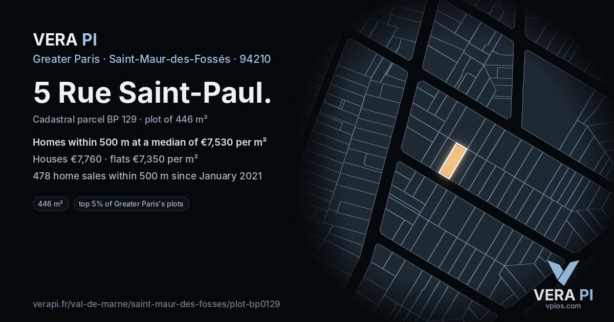 5 Rue Saint-Paul, Saint-Maur-des-Fossés at night – the plot lit, the parcels around coloured by the prices near them