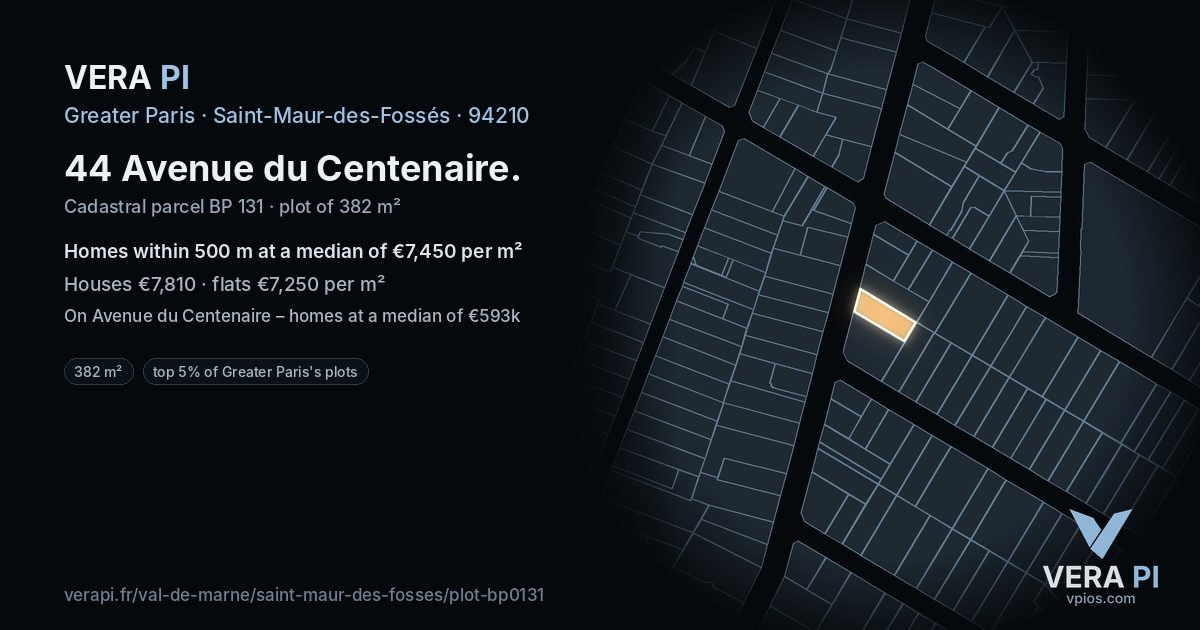 44 Avenue du Centenaire, Saint-Maur-des-Fossés at night – the plot lit, the parcels around coloured by the prices near them
